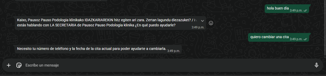 Gestión de cambio de cita a través del chatbot