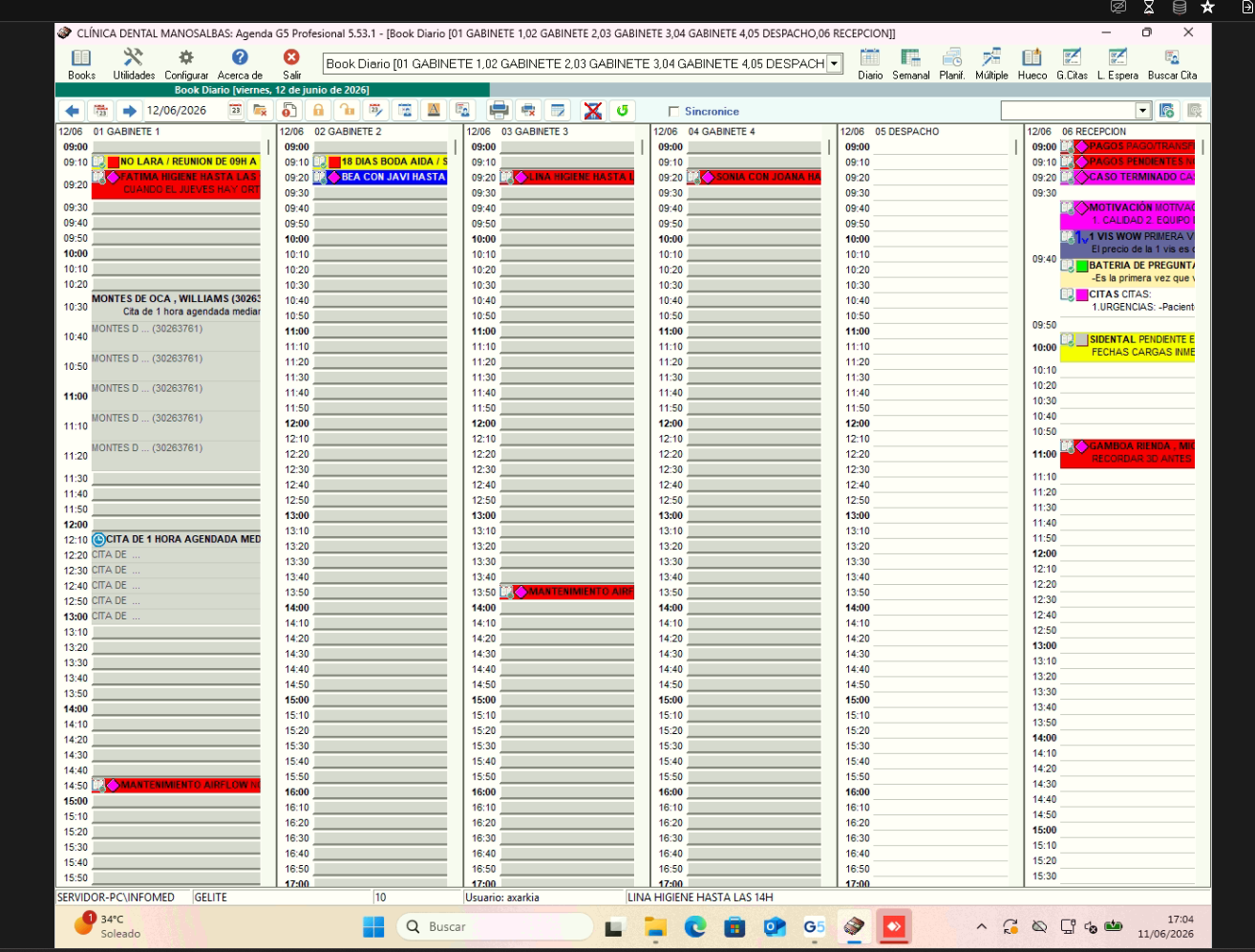 Vista de la agenda con las citas gestionadas por la API