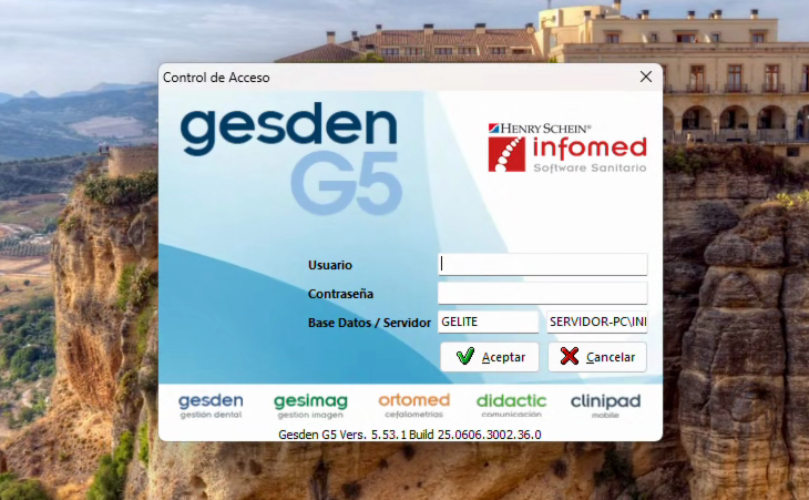 Acceso al sistema Gesden G5 (GELITE) de la clínica