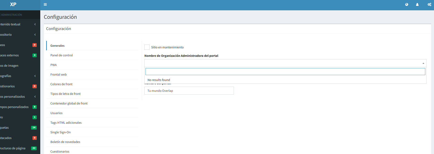 Configuración general del portal