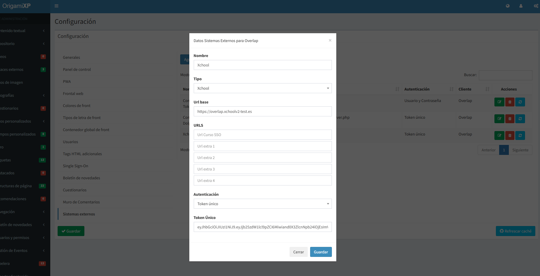 Configuración de sistemas externos integrados