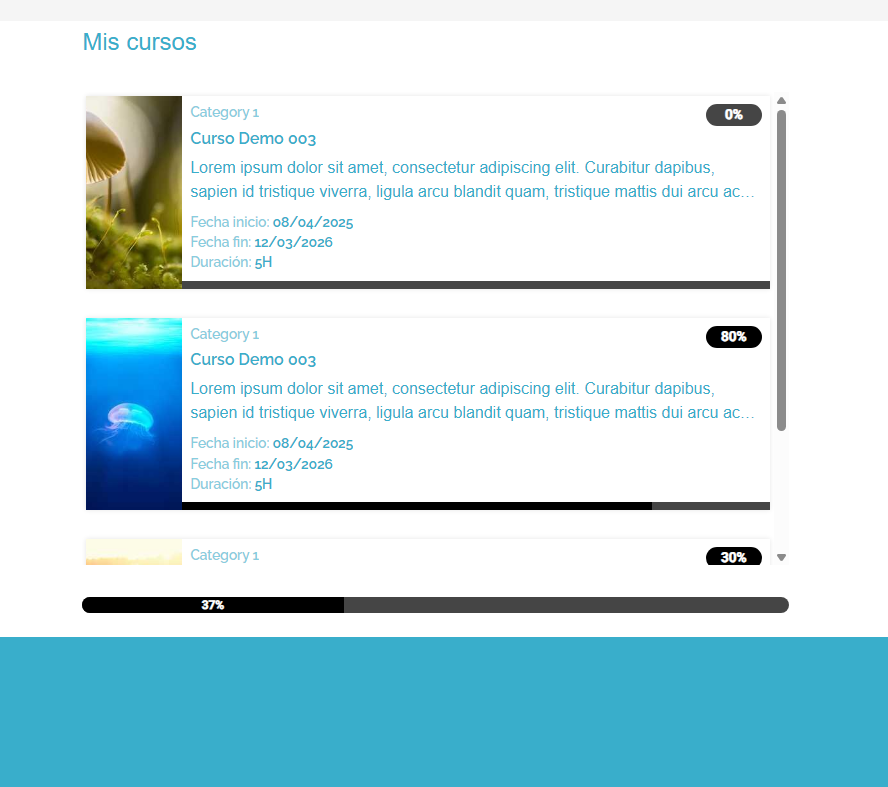 Cursos en curso del usuario