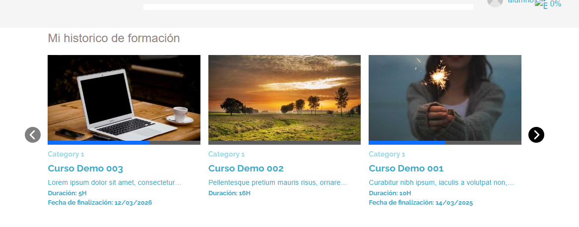 Historial de formación con detalle de cursos
