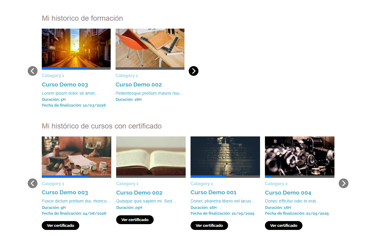 Historial de formación con certificados