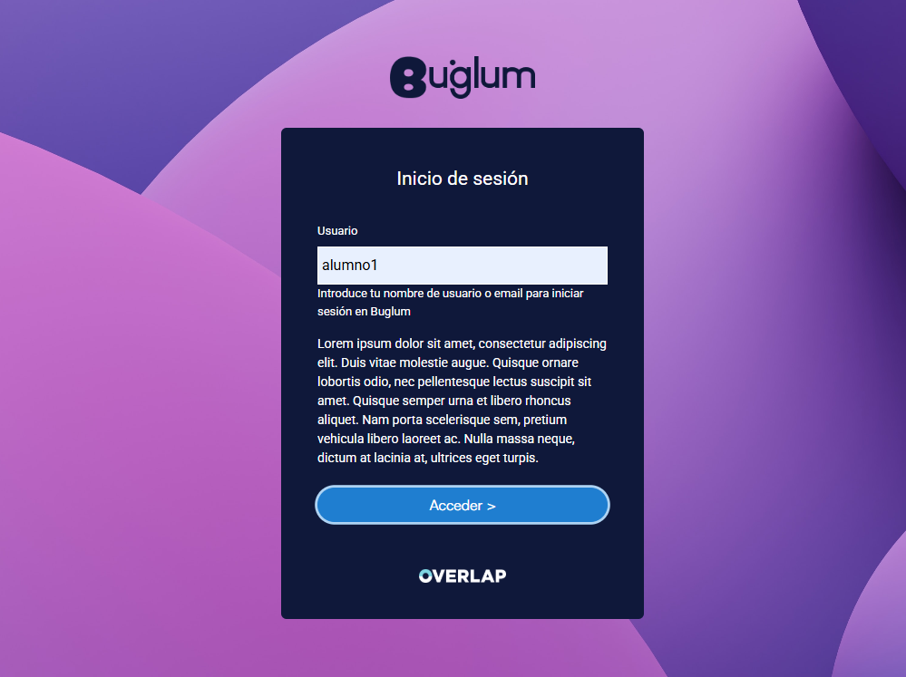 Pantalla de inicio de sesión SSO con formulario