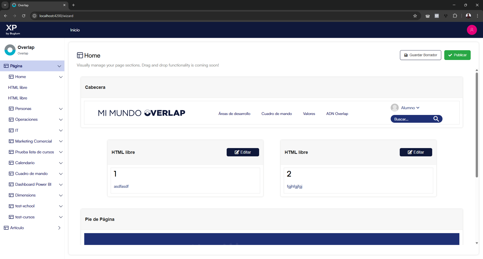 Administración de contenido con detalle