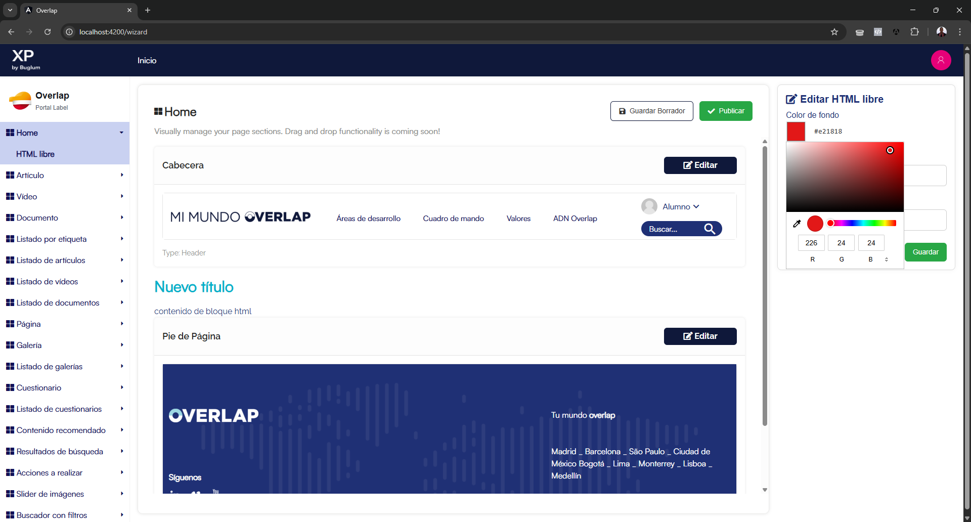 Portal web de Overlap