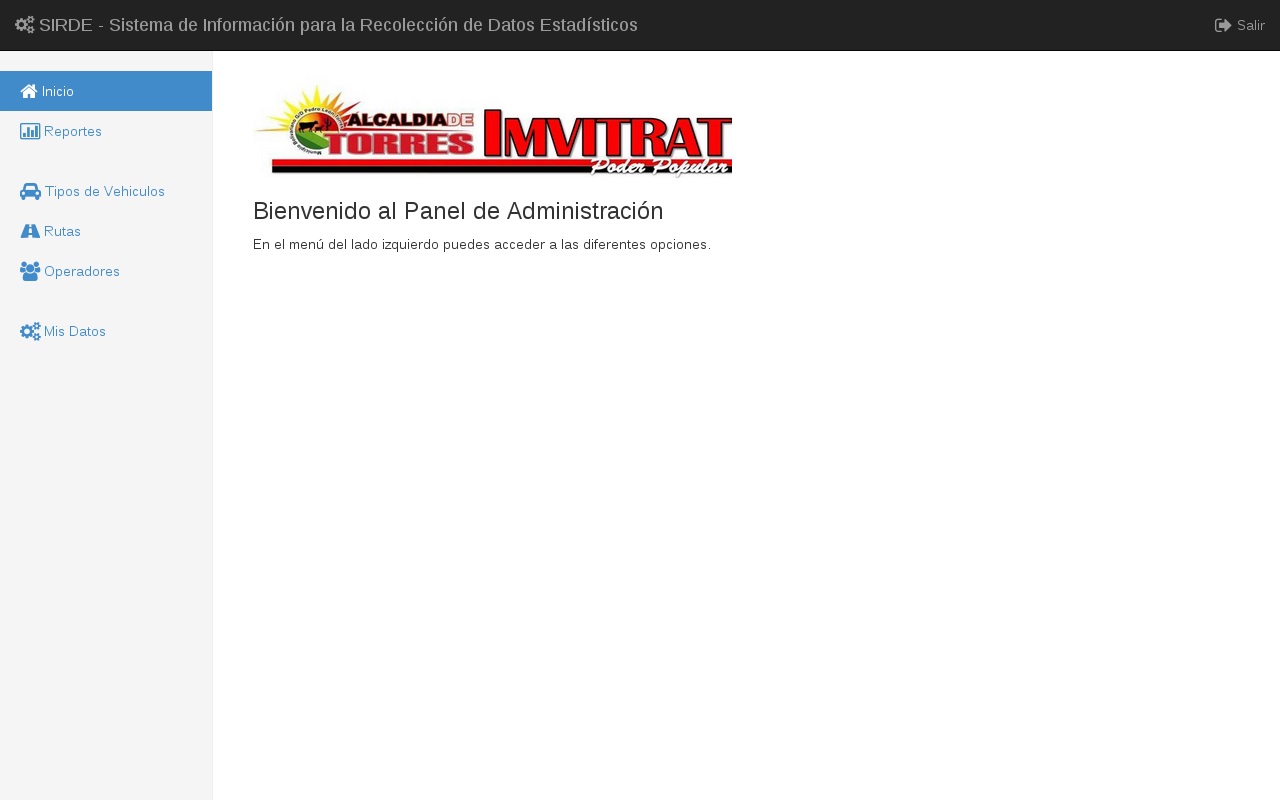 Pantalla principal del administrador
