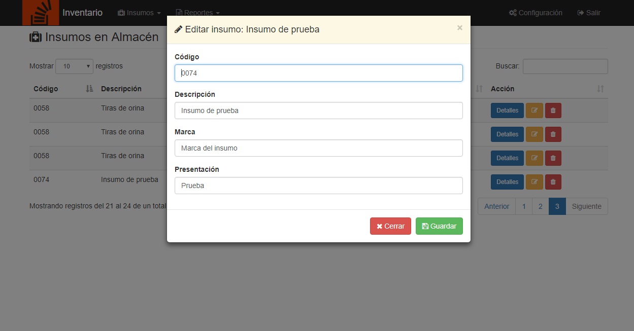 Editar registro de insumo