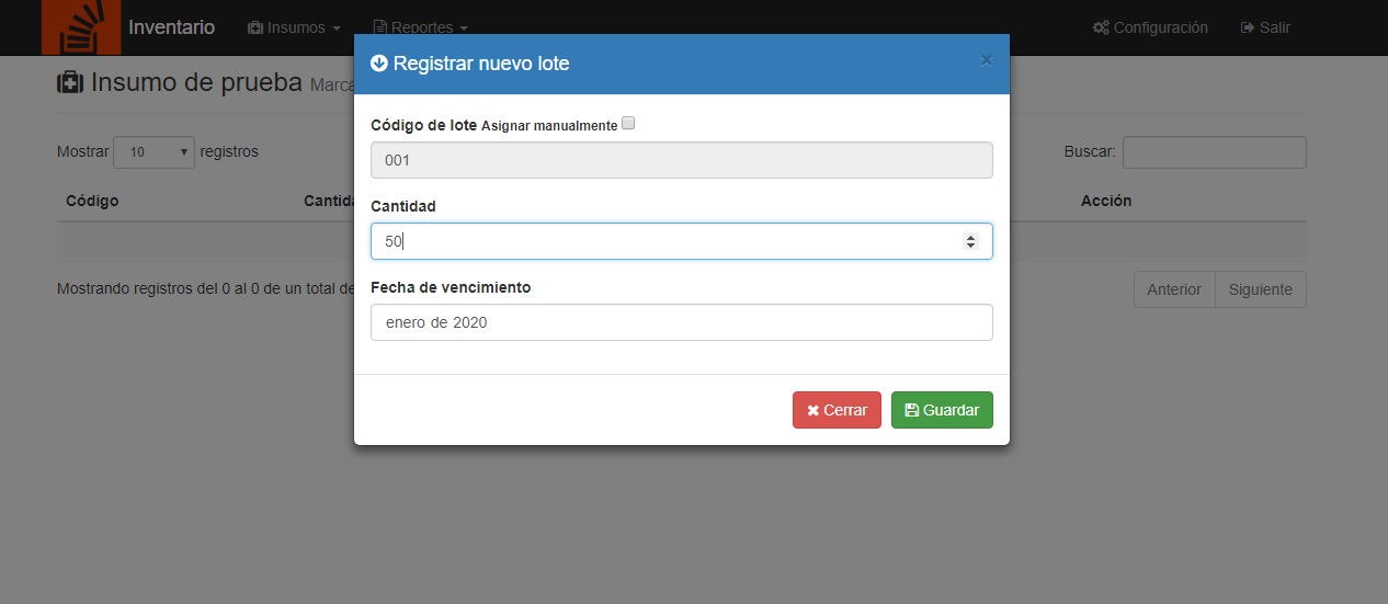 Registrar nuevo lote