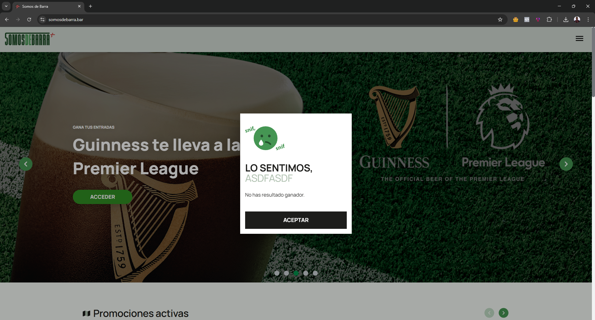Resultado de promoción: participante no ganador